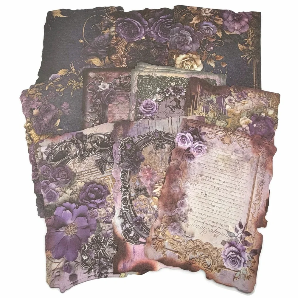 Purple Floral Ephemera Junk Journal Scrapbook Paper Pack - 60 Sheets